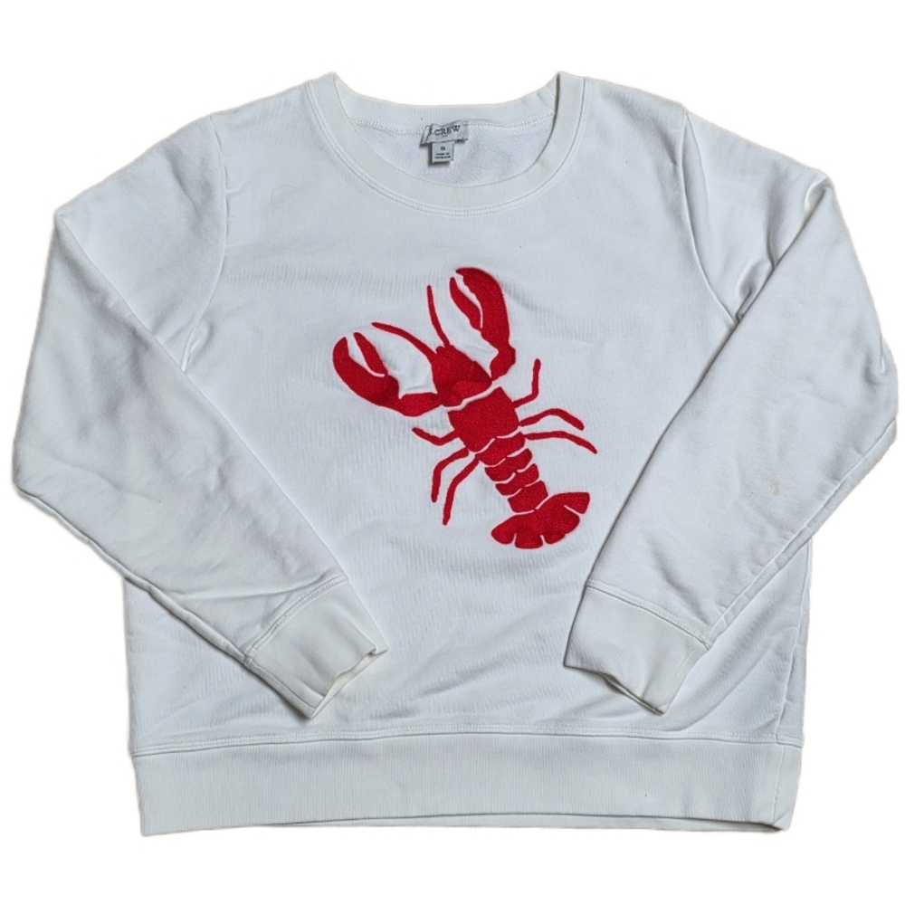 J. Crew White Crewneck Sweatshirt with Red Lobster Motif